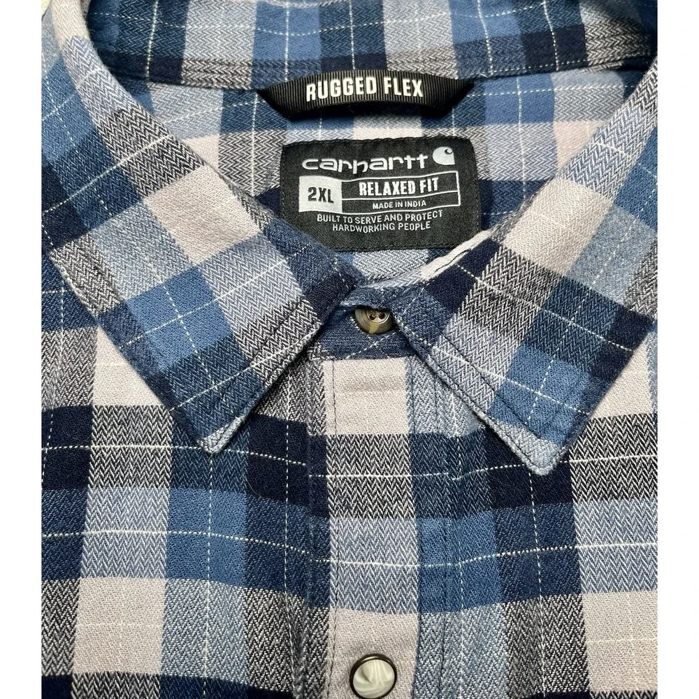 Carhartt 104914-126 Rugged Flex Pearl Snap Flannel Shirt Mens 2XL Blue‎ Plaid - Picture 5 of 10